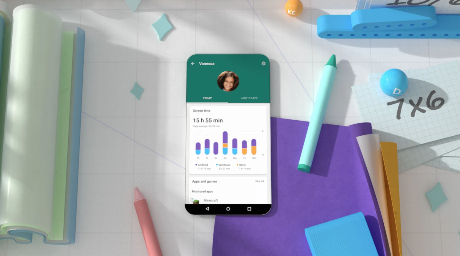 Microsoft Family Safety — Vanessa screen time UI